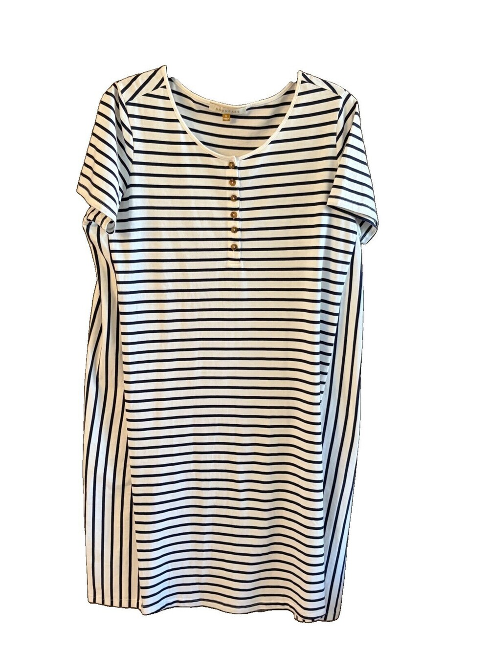 DOWNEAST M 100% Cotton Casual Dress White With Black Stripes Round Neck SS
